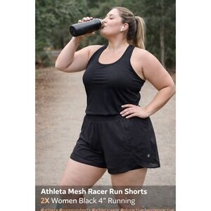 Athleta Mesh Racer Run Shorts 2X Women Black 4" Running